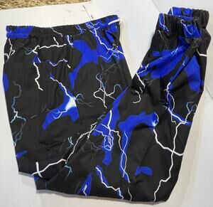Romwe Men's Blue and Black Lightening Joggers - Size Small